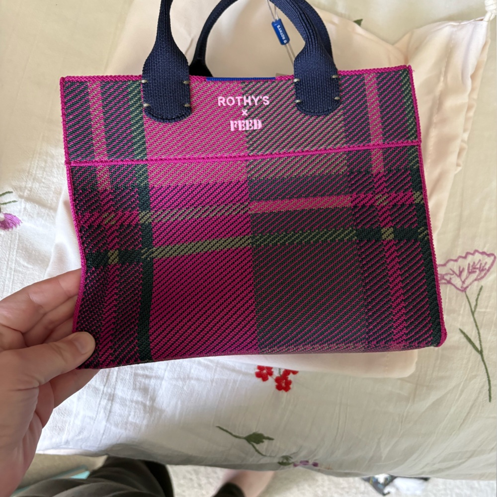 Rothy's FEED Pink Black Plaid Tote Bag